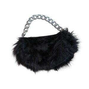 Furry black mini chain purse